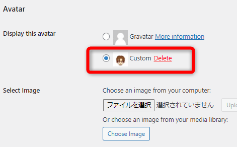 【Display this avatar】に登録した画像が選択されているのを確認する